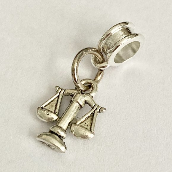 Scales of Justice European Bead Slider Charm SilverTone Zodiac Libra Lawyer Gift - Picture 5 of 7